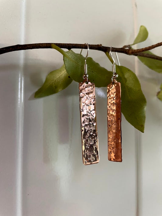 Copper Hammered Bar earring