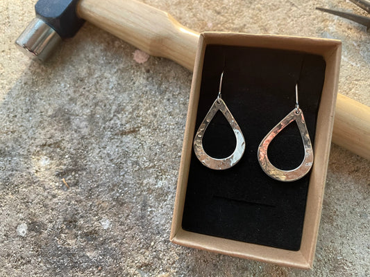 Hammered Sterling silver teardrop shaped earrings