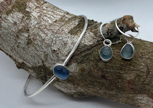 Sea glass bangle and earring set- Handmade in Cornwall